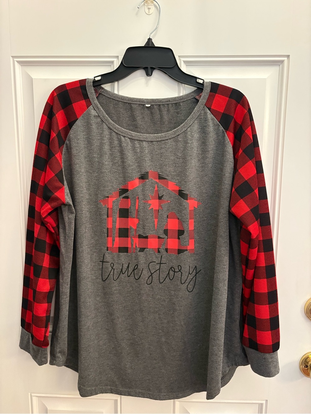 Women’s Grey & Red Buffalo Plaid 'True Story' Top